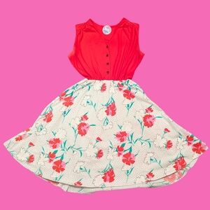 Vintage 1980's Red and Floral Polka Dot Patterned Dress Size XL